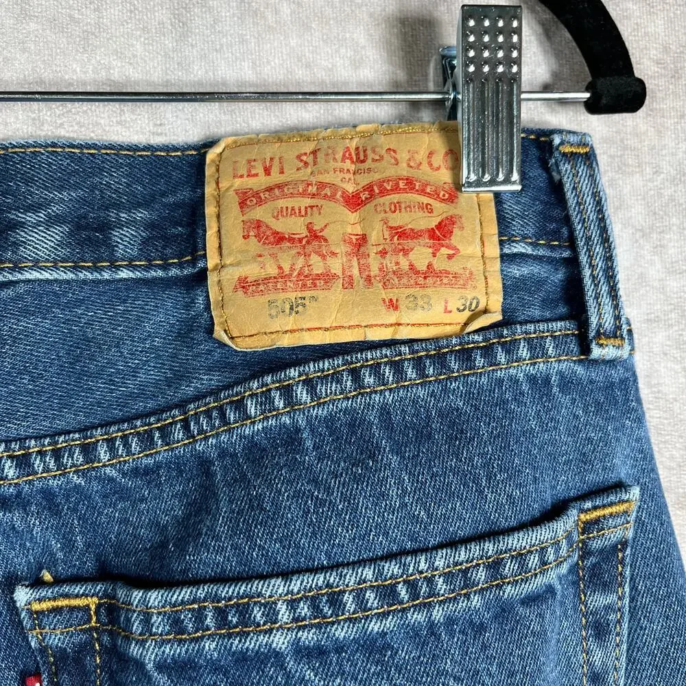 Levi's 505 Jeans Mens Size 33X30 Blue Dark Wash Denim Straight Regular Fit‎ Work